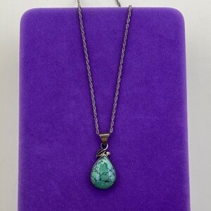 💛 Vintage Sterling Silver Turquoise Teardrop Necklace | Southwestern Boho